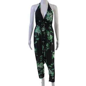 Josa Tulum Womens Jumpsuit Black Floral V-Neck Sleeveless Polyester Size XS